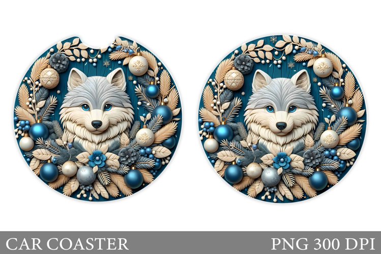 Wolf Car Coaster Sublimation. Christmas Car Coaster Design example image 1