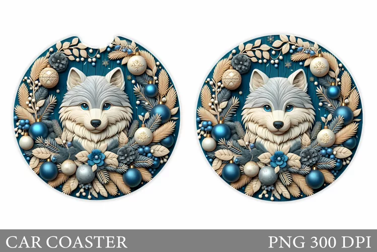 Wolf Car Coaster Sublimation. Christmas Car Coaster Design