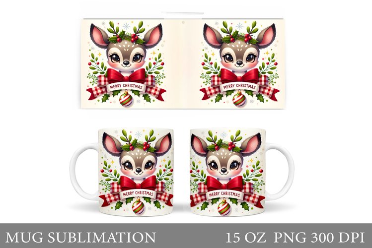 Christmas Deer Mug Design. Cute Deer Mug Sublimation example image 1