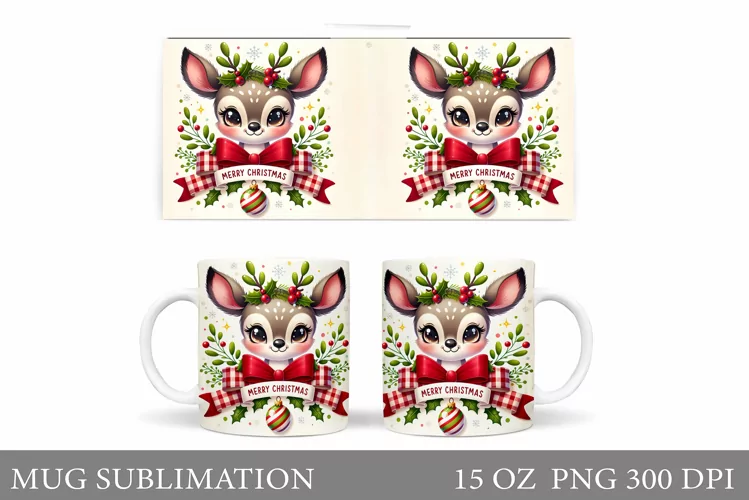 Christmas Deer Mug Design. Cute Deer Mug Sublimation