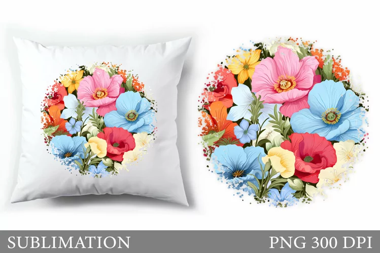 Wildflowers Pillow Design. Flowers Sublimation