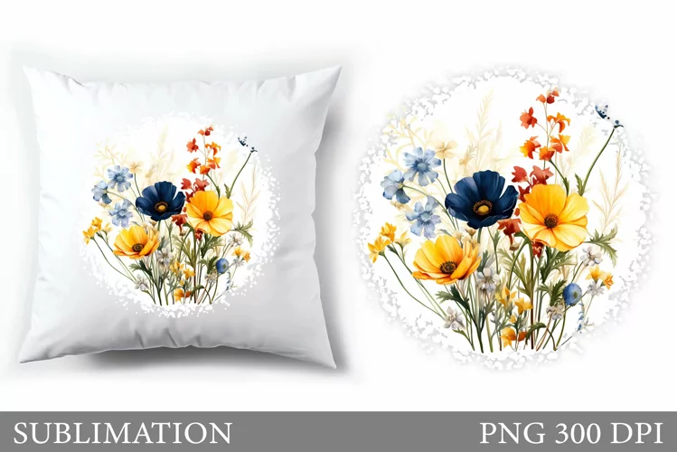 Flowers Sublimation. Wildflowers Pillow Sublimation