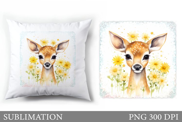 Cute Deer Pillow Sublimation. Cute Deer Sublimation example image 1