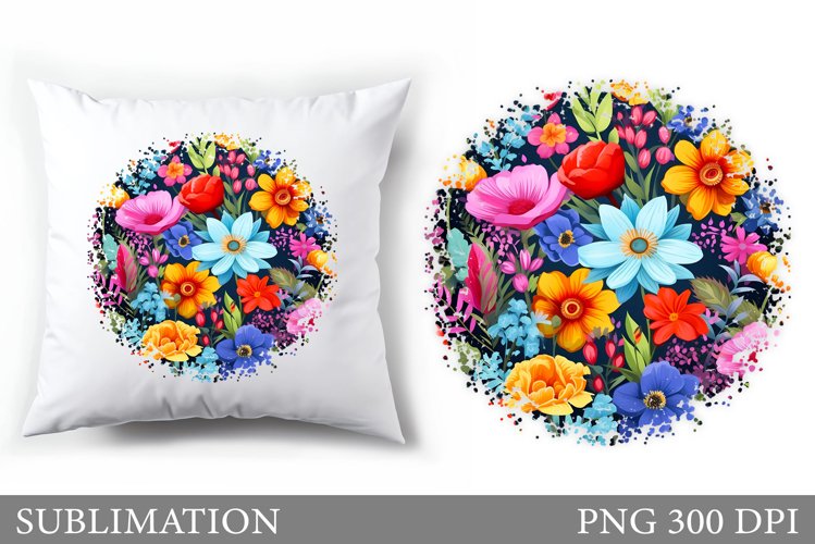 Flowers Pillow Design. Wildflowers Sublimation example image 1