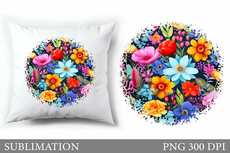 Flowers Pillow Design. Wildflowers Sublimation