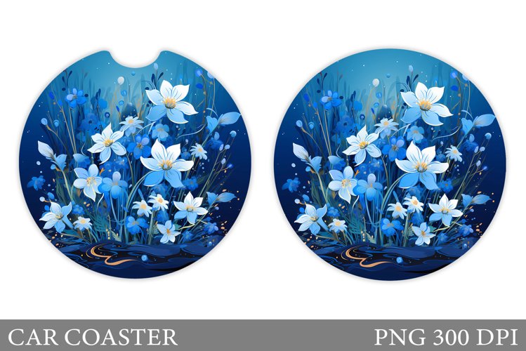 Flowers Car Coaster Sublimation. Floral Coaster Design example image 1