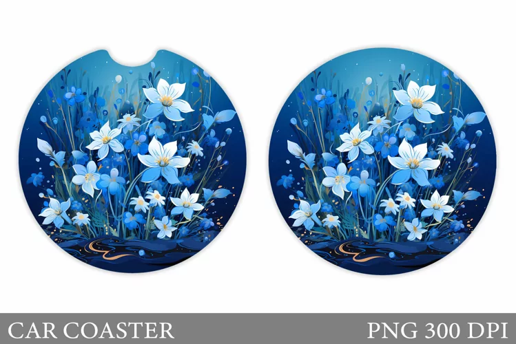 Flowers Car Coaster Sublimation. Floral Coaster Design