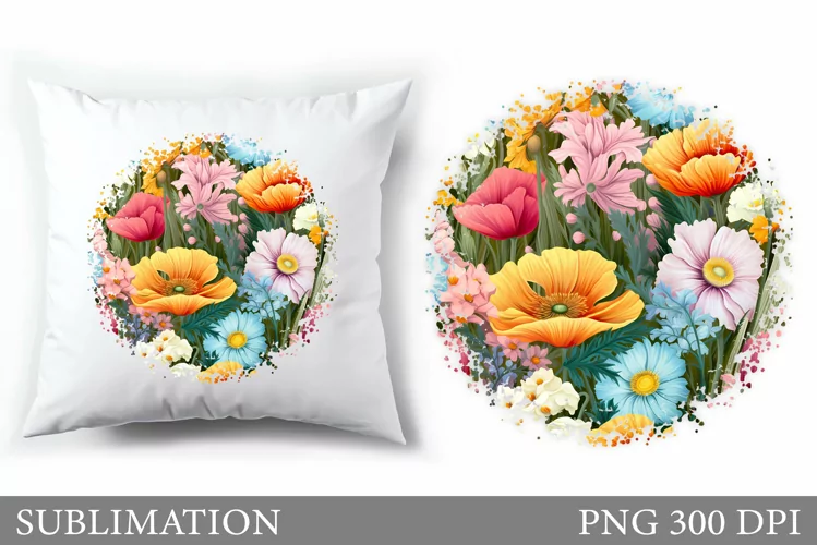 Flowers Pillow Sublimation. Wildflowers Sublimation