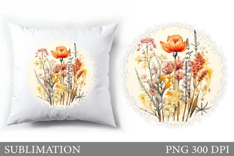 Flowers Sublimation. Wildflowers Pillow Sublimation example image 1