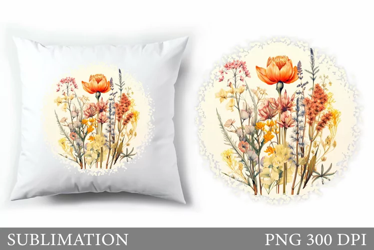 Flowers Sublimation. Wildflowers Pillow Sublimation
