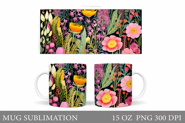 Flowers Mug Wrap Sublimation. Flowers Mug Wrap Design