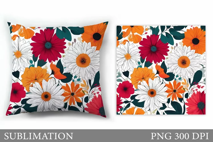 Floral Sublimation. Flowers Pillow Sublimation