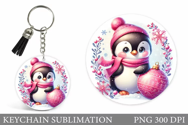 Christmas Penguin Keychain. Christmas Keychain Design