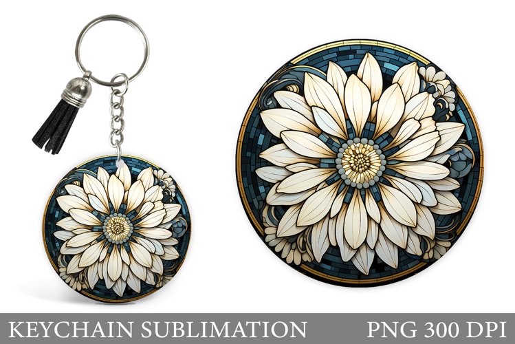 Daisy Flowers Keychain. Flowers Keychain Sublimation example image 1