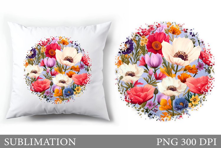 Wildflowers Pillow Design. Flowers Sublimation example image 1