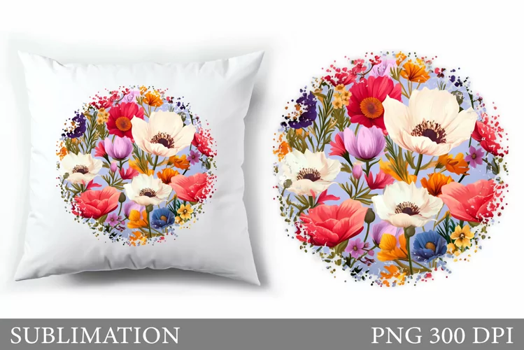 Wildflowers Pillow Design. Flowers Sublimation