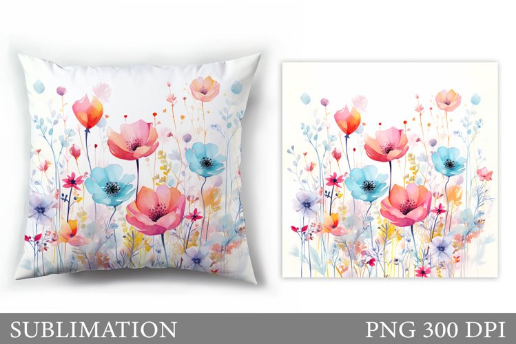 Flowers Sublimation. Wildflowers Pillow Sublimation example image 1