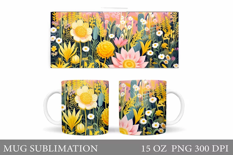 Flowers Mug Wrap Design. Flowers Mug Sublimation