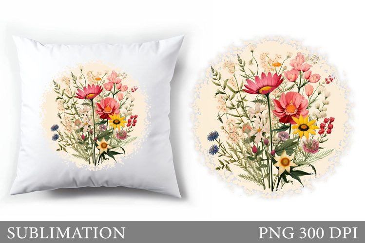 Wildflowers Pillow Design. Flowers Sublimation example image 1
