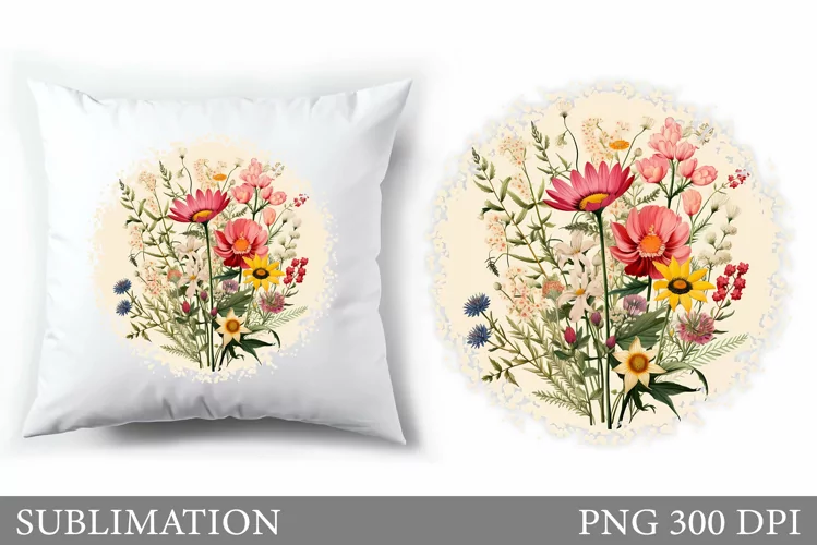 Wildflowers Pillow Design. Flowers Sublimation