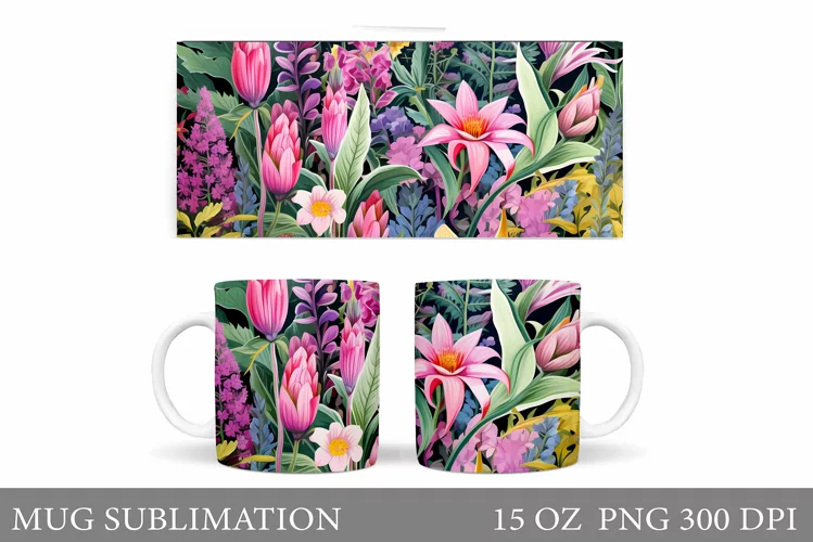 Flowers Mug Wrap Design. Flowers Mug Sublimation