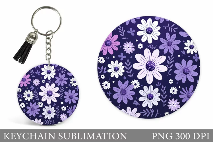 Flowers Round Keychain. Daisy Flowers Keychain Sublimation