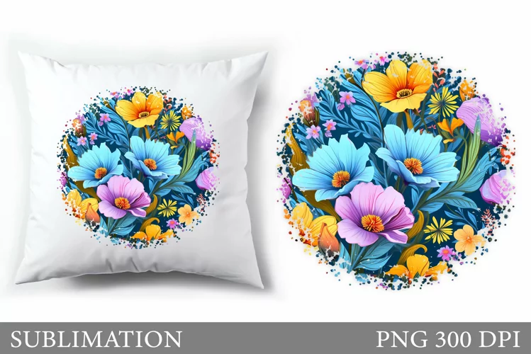 Flowers Sublimation. Wildflowers Pillow Sublimation
