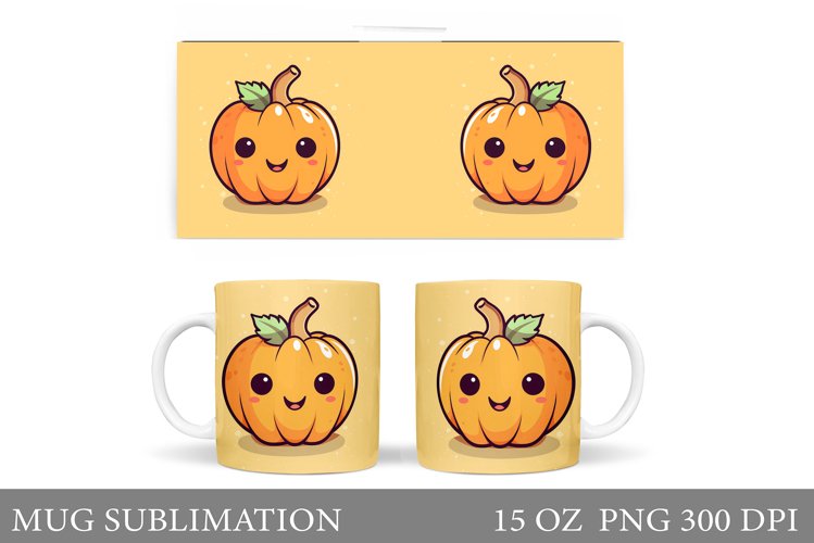 Cute Pumpkin Mug Sublimation. Cute Halloween Mug Wrap Design