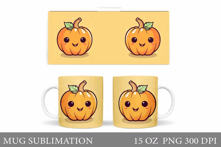 Cute Pumpkin Mug Sublimation. Cute Halloween Mug Wrap Design
