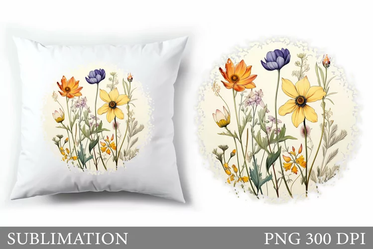 Flowers Sublimation. Wildflowers Pillow Sublimation