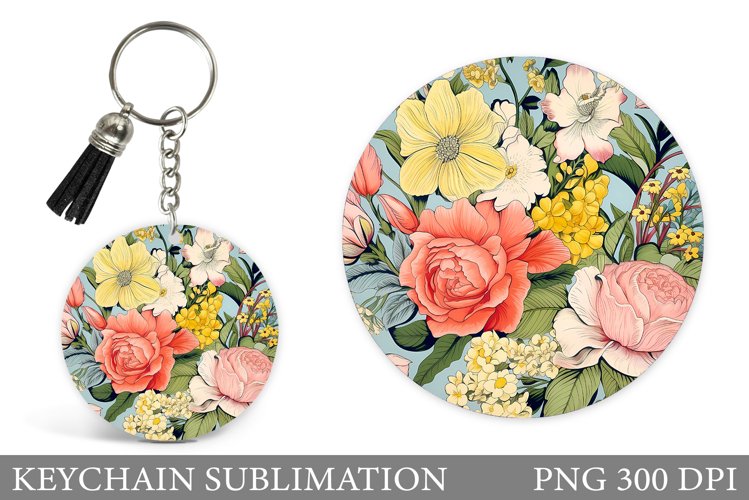 Flowers Keychain Sublimation. Flowers Keychain Design