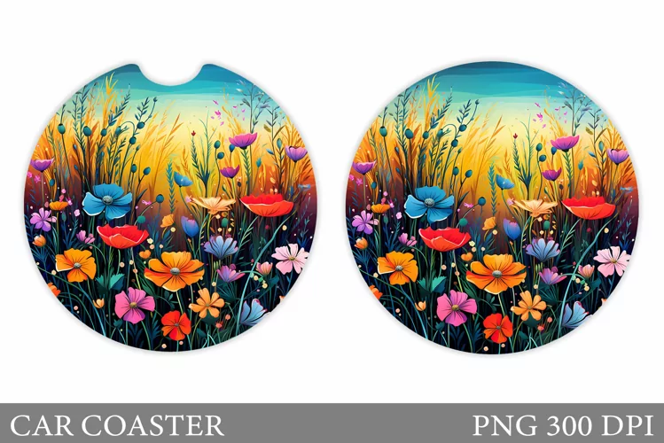 Flowers Car Coaster Sublimation. Flowers Coaster Design