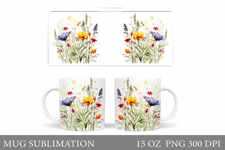 Flowers Mug Sublimation. Wildflowers Mug Design