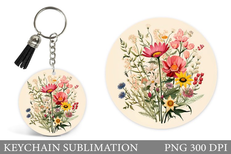 Wildflowers Keychain Design. Flowers Keychain Sublimation