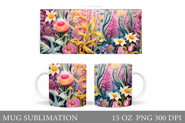 Flowers Mug Wrap Sublimation. Flowers Mug Wrap Design