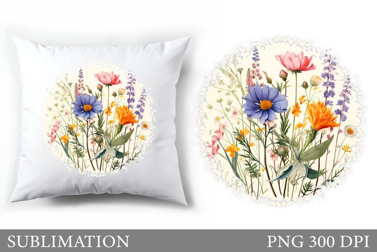 Floral Sublimation. Wildflowers Pillow Sublimation