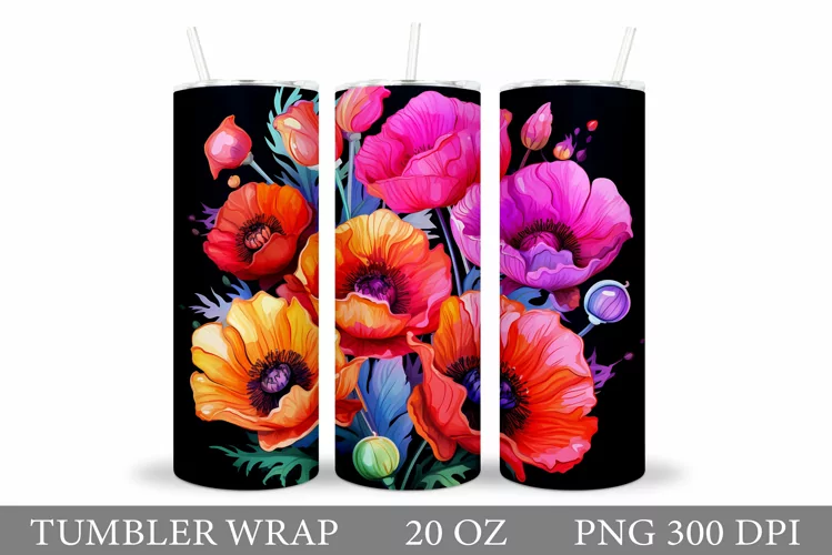Flowers Tumbler Wrap Design. Sublimation Tumbler Flowers