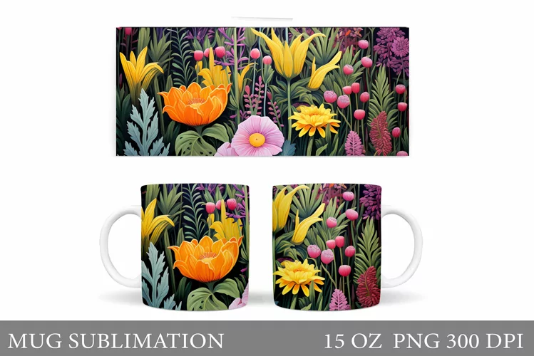 Flowers Mug Design. Floral Mug Sublimation