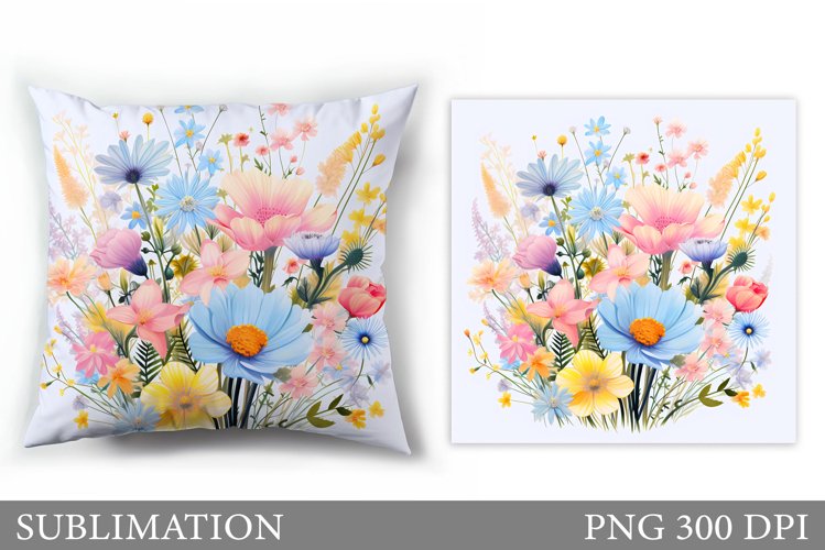 Flowers Sublimation. Wildflowers Pillow Sublimation
