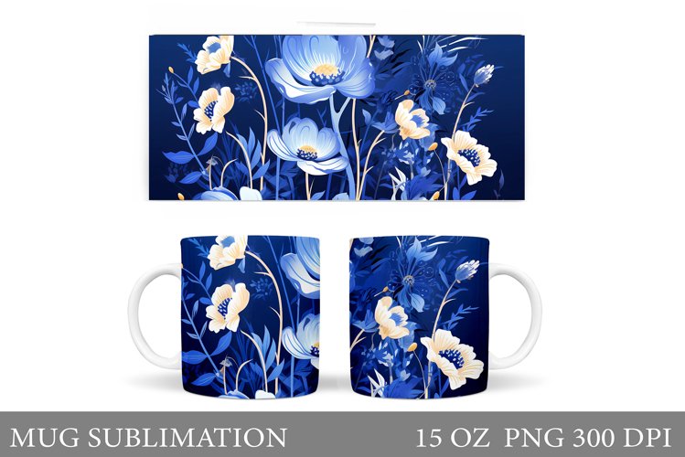 Flowers Mug Sublimation. Floral Mug Wrap Design example image 1