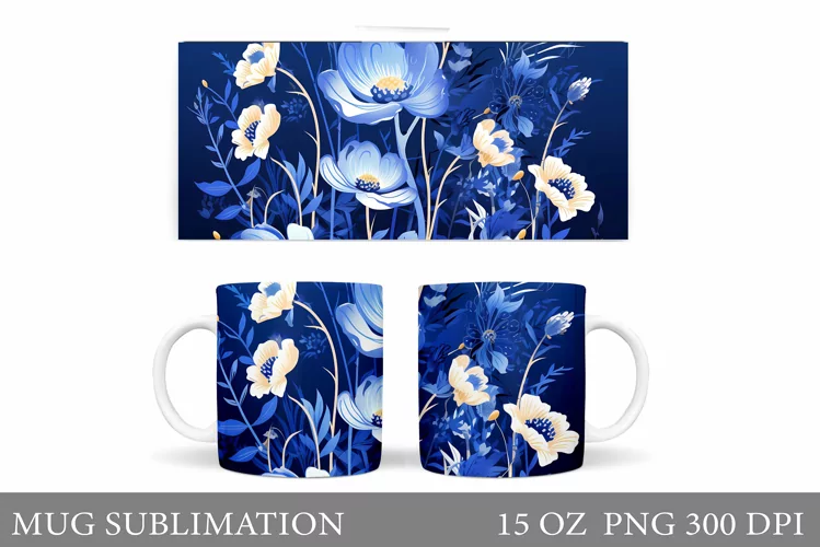 Flowers Mug Sublimation. Floral Mug Wrap Design