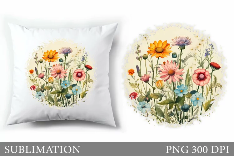 Wildflowers Pillow Sublimation. Flowers Sublimation