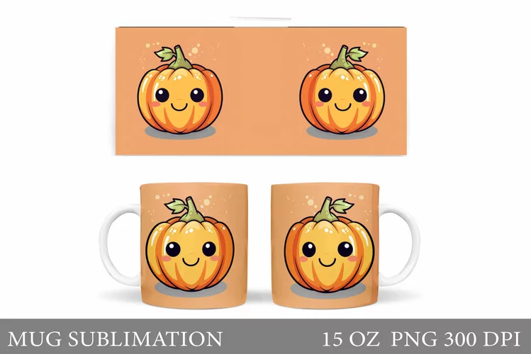 Cute Pumpkin Mug Sublimation. Halloween Pumpkin Mug Wrap