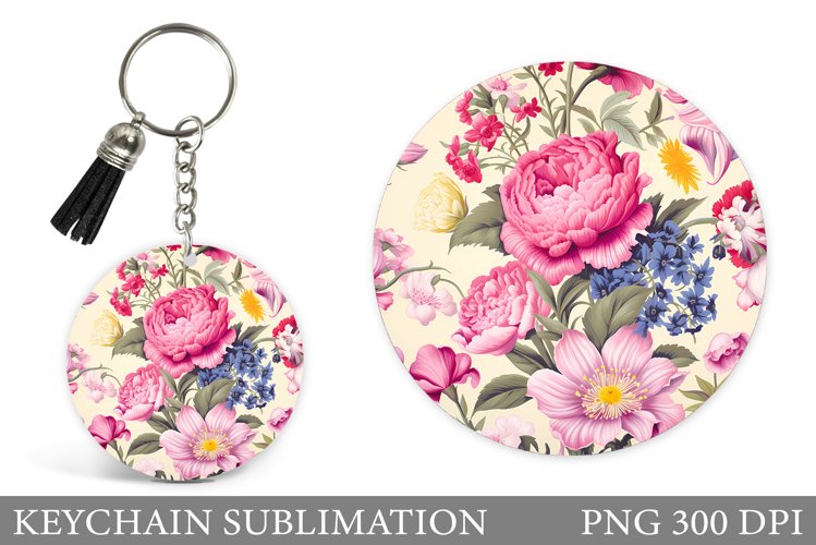 Flowers Keychain Design. Floral Keychain Sublimation