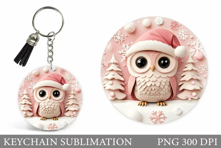 Cute Owl Keychain Design. Christmas Keychain Sublimation