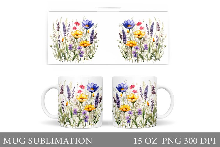 Flowers Mug Wrap Design. Wildflowers Mug Sublimation