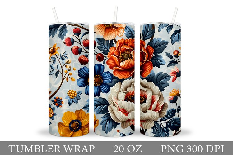 Flowers Tumbler Wrap Design. Sublimation Tumbler Flowers