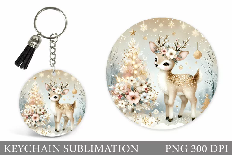 Christmas Deer Keychain. Christmas Keychain Sublimation