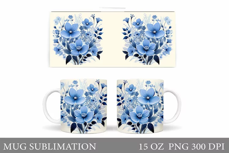 Flowers Mug Sublimation. Floral Mug Wrap Design