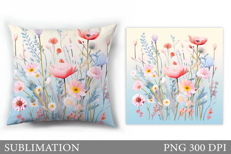 Floral Sublimation. Wildflowers Pillow Sublimation example image 1